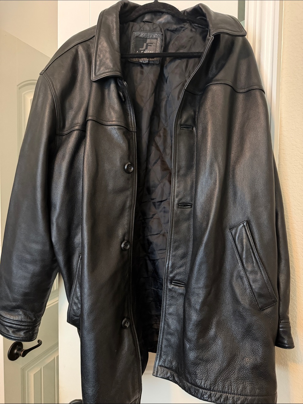 jf j.ferrar Black Leather Pea Coat